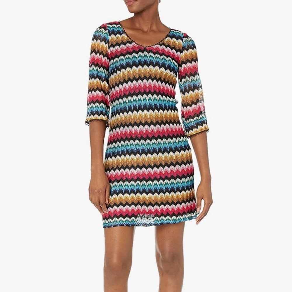 Trina Turk Women's Orchestra V Neck Dress chevron size 8